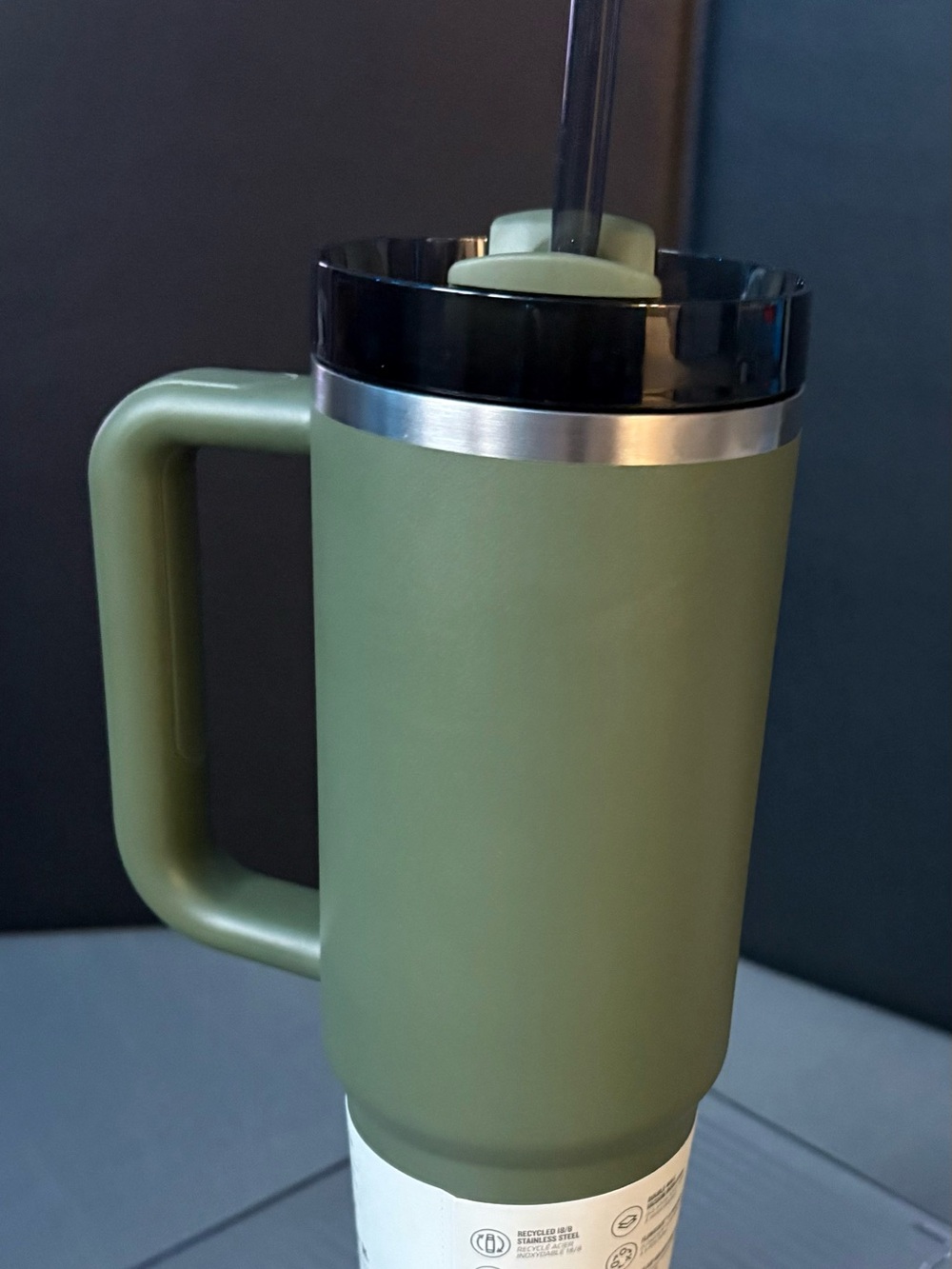 Stanley Olive Green Insulated Quencher Mug with Black Lid - Picture 3 of 8